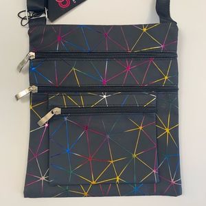 Geometric Four Pocket Crossbody Handbag – Black/multi